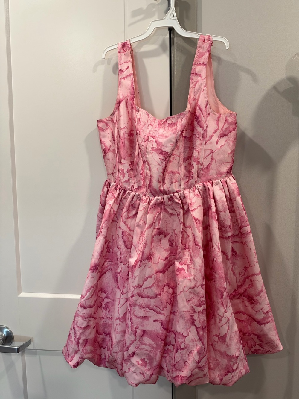 Pink Marble-Print Bubble Hem Women’s Dress